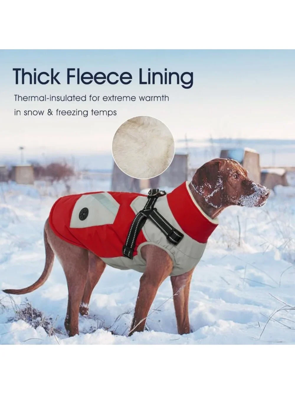 Waterproof Winter Dog Coat for Large Dogs, Fleece Lined, Reflective Jacket